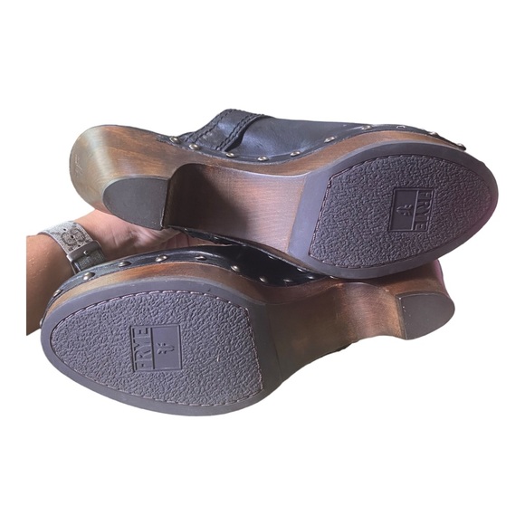 Frye Audra Button Leather Wooden High‎ Heel Mule sz8.5 - Picture 8 of 9